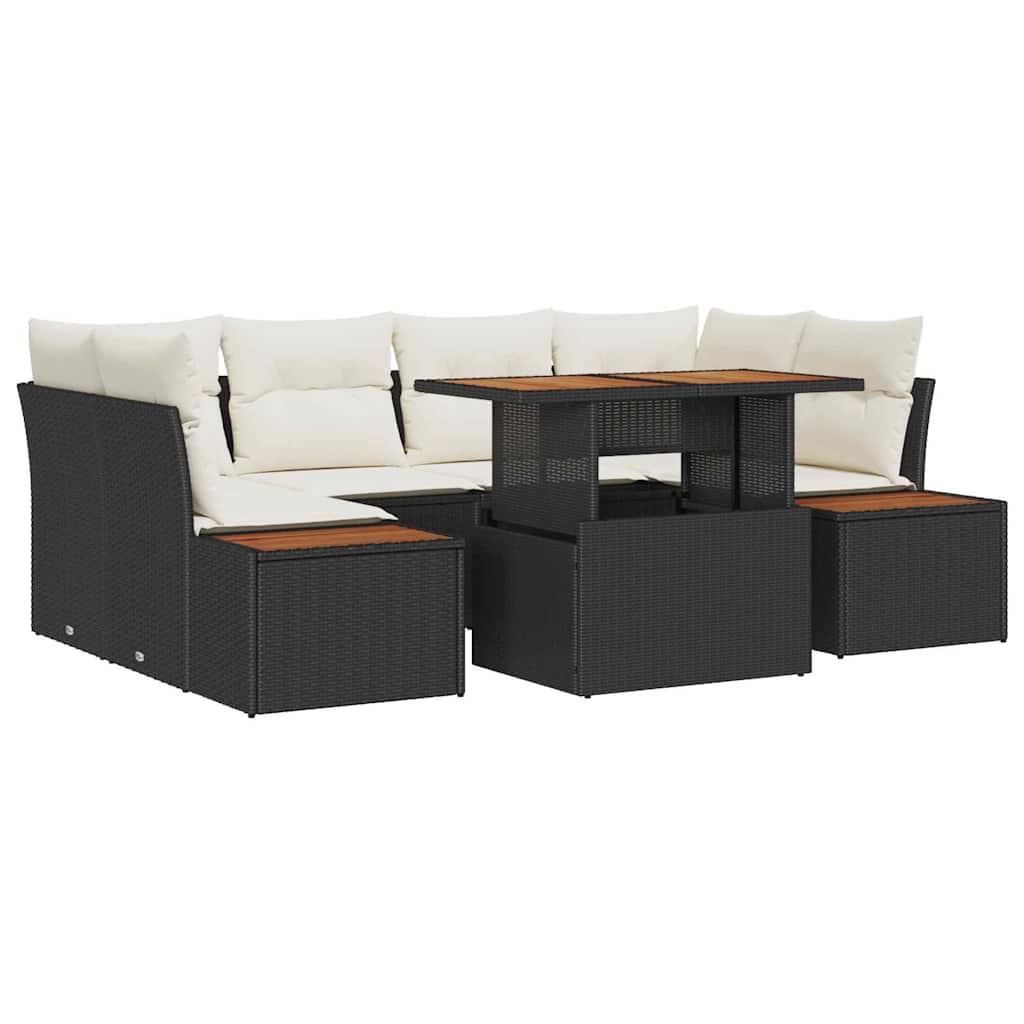 Garten-Sofa-Set mit Speicher 7 pcs Schwarz Poly Rattan